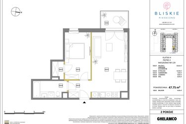 Rzut - Mieszkanie na sprzedaż 2 pokoje o powierzchni 47,75 m² - numer 129 w Bliskie Piaseczno 2