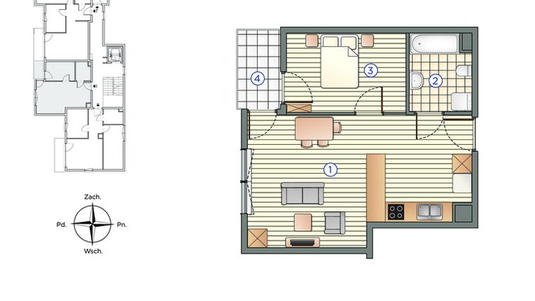 Rzut - Mieszkanie na sprzedaż 2 pokoje o powierzchni 38,38 m² - numer 10 w Pychowicka 27