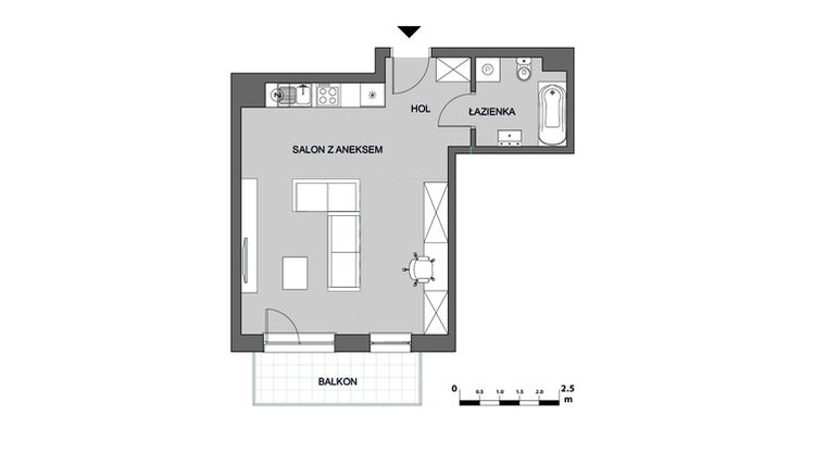 Rzut - Mieszkanie na sprzedaż 1 pokój o powierzchni 38,4 m² - numer D1.3 w Osiedle Aleksandria II - budynek B