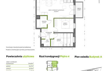 Rzut - Mieszkanie na sprzedaż 3 pokoje o powierzchni 57,81 m² - numer A/4/55 w Niepołomicka Vita