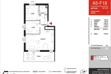 Rzut - Mieszkanie na sprzedaż 3 pokoje o powierzchni 65,7 m² - numer A5-F18 w Panorama A5