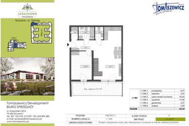 Rzut - Mieszkanie na sprzedaż 2 pokoje o powierzchni 62,54 m² - numer I.1.M4 w Jaśminowe Wzgórze - etap II