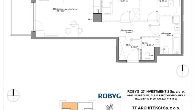 Rzut - Mieszkanie na sprzedaż 3 pokoje o powierzchni 61,13 m² - numer SU3/A/3/11 w Sady Ursynów III