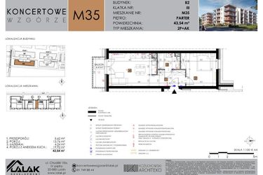 Rzut - Mieszkanie na sprzedaż 2 pokoje o powierzchni 43,54 m² - numer B2.35 w Koncertowe Wzgórze