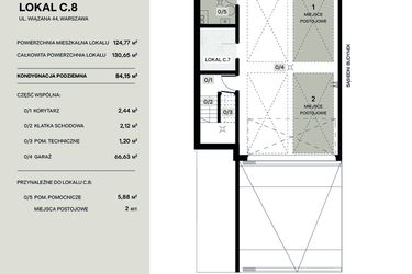 Rzut - Mieszkanie na sprzedaż 5 pokoi o powierzchni 124,77 m² - numer C.8 w Wiązana Residence