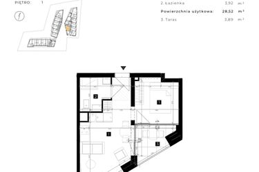 Rzut - Mieszkanie na sprzedaż 2 pokoje o powierzchni 28,52 m² - numer C.1.14 w Cisha Apartamenty Dziwnów
