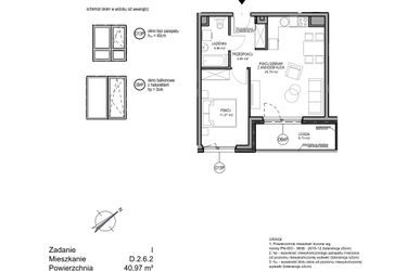 Rzut - Mieszkanie na sprzedaż 2 pokoje o powierzchni 40,97 m² - numer D.2.6.2 w Rumia Centralna