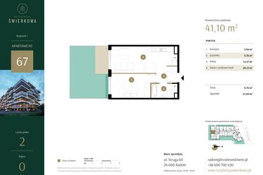 Rzut - Mieszkanie na sprzedaż 2 pokoje o powierzchni 41,1 m² - numer 67 w Rezydencja Świerkowa