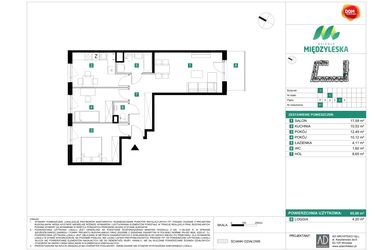 Rzut - Mieszkanie na sprzedaż 3 pokoje o powierzchni 65,09 m² - numer 67 w Osiedle Międzyleska - etap II