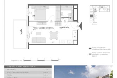 Rzut - Mieszkanie na sprzedaż 2 pokoje o powierzchni 35,02 m² - numer M23 w Modern House II