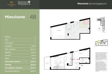 Rzut - Mieszkanie na sprzedaż 1 pokój o powierzchni 93,21 m² - numer C48 w Stawowa Residence - etap V
