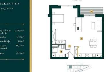 Rzut - Mieszkanie na sprzedaż 1 pokój o powierzchni 64,47 m² - numer 1.8 w New Iron