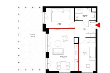 Rzut - Mieszkanie na sprzedaż 3 pokoje o powierzchni 59,07 m² - numer E.0.2 w INSPIRE ETAP IV – bud. E