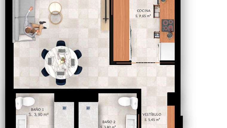 Rzut - Mieszkanie na sprzedaż 2 pokoje o powierzchni 88,75 m² - numer 1-C w Mieszkania w Finestrat - 71577609