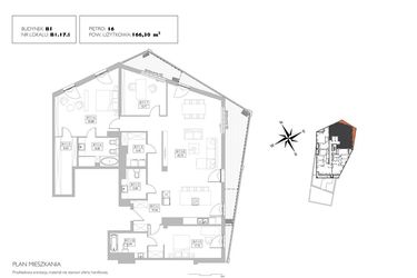 Rzut - Mieszkanie na sprzedaż 4 pokoje o powierzchni 164,58 m² - numer B1.17.1 w Alvarium 2.0