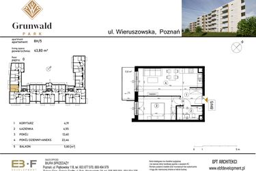 Rzut - Mieszkanie na sprzedaż 2 pokoje o powierzchni 43,8 m² - numer 8 H/5 w Grunwald Park