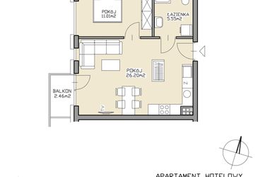 Rzut - Mieszkanie na sprzedaż 2 pokoje o powierzchni 42,76 m² - numer 36 w Apartamenty Zdrój