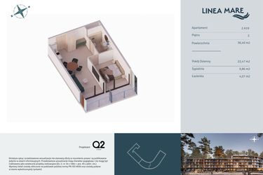 Rzut - Mieszkanie na sprzedaż 2 pokoje o powierzchni 36,4 m² - numer 2.A19 w Linea Mare - apartamenty inwestycyjne
