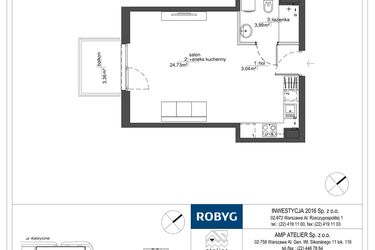 Rzut - Mieszkanie na sprzedaż 1 pokój o powierzchni 31,76 m² - numer RM/2A/F/4/4 w Rytm Mokotowa - etap 2A