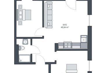 Rzut - Mieszkanie na sprzedaż 3 pokoje o powierzchni 48,94 m² - numer M15 w TARASY GĄSKI