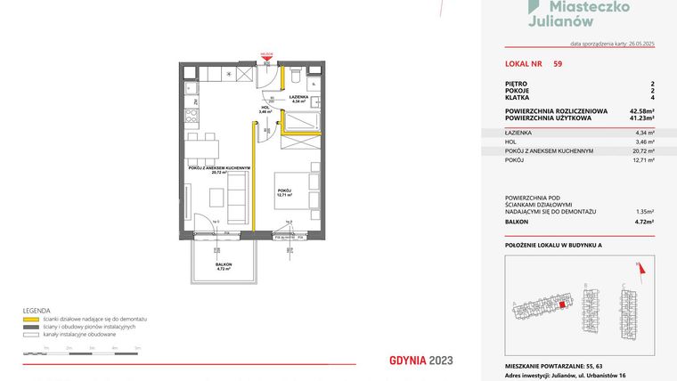 Rzut - Mieszkanie na sprzedaż 2 pokoje o powierzchni 42,58 m² - numer 59 w Miasteczko Julianów