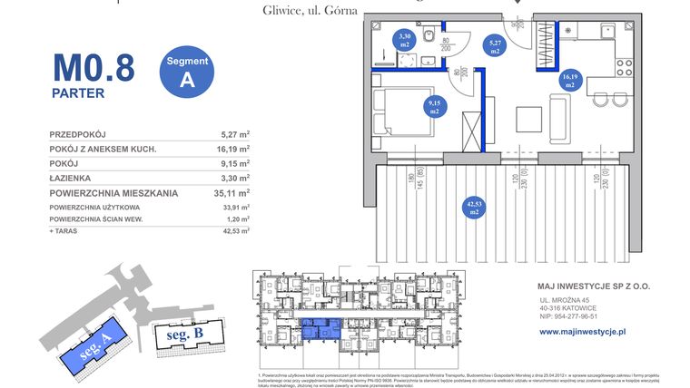 Rzut - Mieszkanie na sprzedaż 2 pokoje o powierzchni 35,11 m² - numer M0.8 w Osiedle Majowe 2.0 etap II