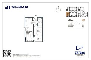 Rzut - Mieszkanie na sprzedaż 2 pokoje o powierzchni 36,08 m² - numer M60 w Wiejska 10