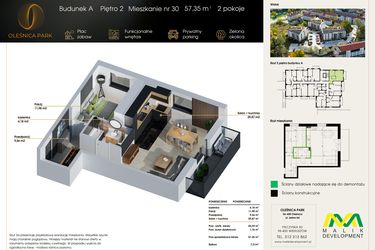 Rzut - Mieszkanie na sprzedaż 2 pokoje o powierzchni 57,35 m² - numer M30 w Oleśnica Park