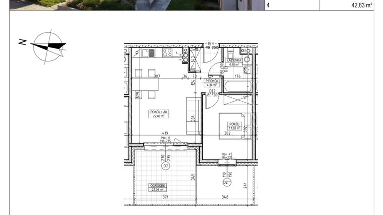 Rzut - Mieszkanie na sprzedaż 2 pokoje o powierzchni 42,83 m² - numer M.B7.00.04 w Osiedle Harmonia bud. B7