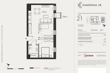 Rzut - Mieszkanie na sprzedaż 1 pokój o powierzchni 53,4 m² - numer 4.21 w Kamienna 28 - apartamenty inwestycyjne