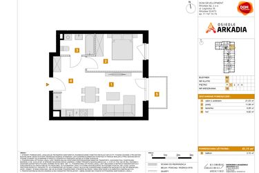 Rzut - Mieszkanie na sprzedaż 2 pokoje o powierzchni 41,11 m² - numer 15 w Osiedle Arkadia