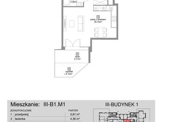 Rzut - Mieszkanie na sprzedaż 1 pokój o powierzchni 35,25 m² - numer III-B1.M1 w Strefa Cegielnia 3
