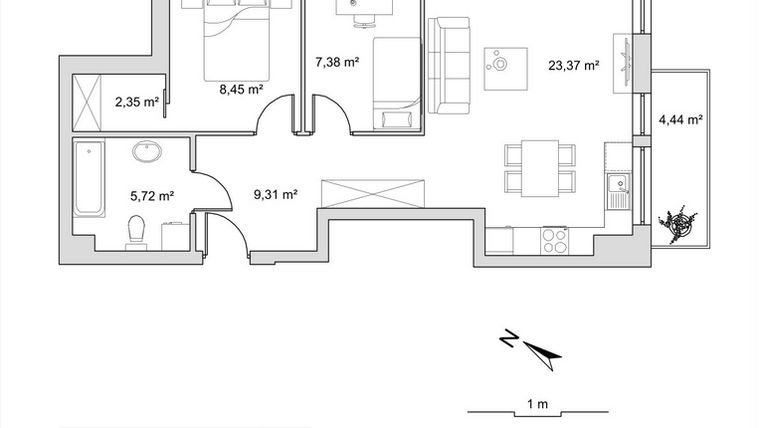 Rzut - Mieszkanie na sprzedaż 3 pokoje o powierzchni 56,58 m² - numer 6.14 w Vela Park bud. 6