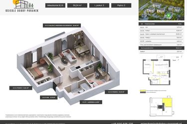 Rzut - Mieszkanie na sprzedaż 3 pokoje o powierzchni 56,24 m² - numer B.2.6 w Dobry Poranek