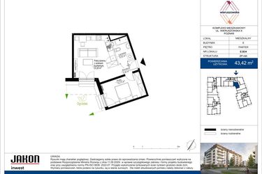 Rzut - Mieszkanie na sprzedaż 2 pokoje o powierzchni 43,42 m² - numer E.B34 w Wieruszowska E
