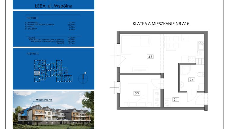 Rzut - Mieszkanie na sprzedaż 2 pokoje o powierzchni 54,03 m² - numer A16 w West Łeba