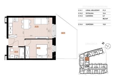 Rzut - Mieszkanie na sprzedaż 2 pokoje o powierzchni 35,3 m² - numer 014 w Szczecińska 20