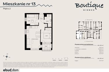 Rzut - Mieszkanie na sprzedaż 3 pokoje o powierzchni 48,28 m² - numer 13 w Boutique NIEMCZ