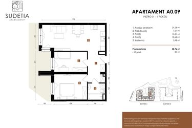 Rzut - Mieszkanie na sprzedaż 3 pokoje o powierzchni 58,76 m² - numer A 0.09 w Apartamenty Sudetia