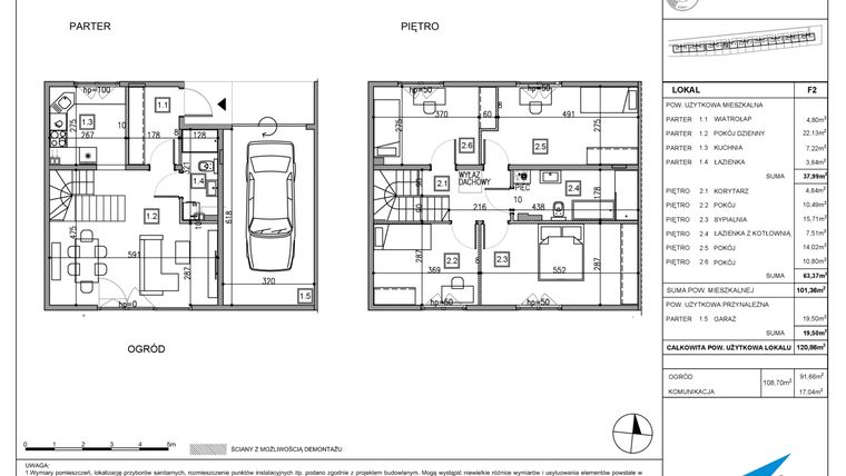 Rzut - Dom na sprzedaż 5 pokoi o powierzchni 121,1 m² - numer F2 w Majewska Domy