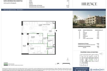 Rzut - Mieszkanie na sprzedaż 3 pokoje o powierzchni 67,43 m² - numer B-43 w Hillence etap 2