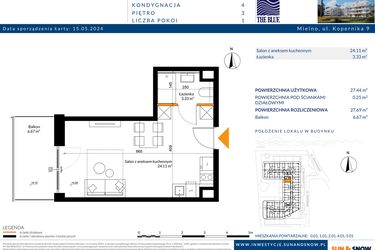 Rzut - Mieszkanie na sprzedaż 1 pokój o powierzchni 27,69 m² - numer 3.01 w The Blue