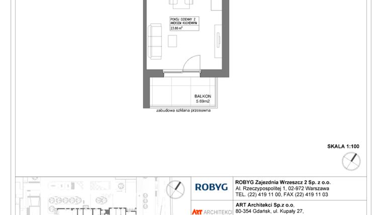 Rzut - Mieszkanie na sprzedaż 1 pokój o powierzchni 31,01 m² - numer I1.2M03 w Nowa Wałowa bud. I1