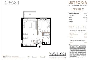 Rzut - Mieszkanie na sprzedaż 2 pokoje o powierzchni 40,88 m² - numer A017 w Ustronna