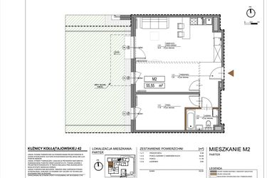 Rzut - Mieszkanie na sprzedaż 2 pokoje o powierzchni 55,5 m² - numer M2 w Kuźnicy Kołłątajowskiej 42