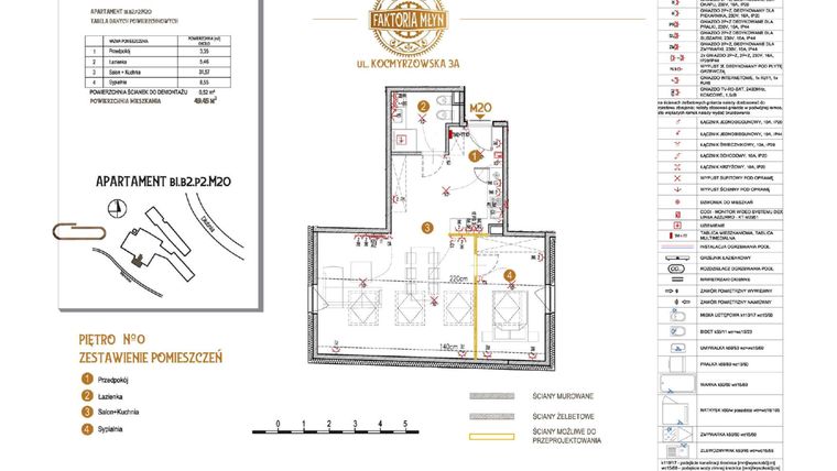 Rzut - Mieszkanie na sprzedaż 4 pokoje o powierzchni 49,45 m² - numer B1.B2.P2.M20 w Faktoria Młyn