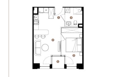 Rzut - Mieszkanie na sprzedaż 2 pokoje o powierzchni 35,66 m² - numer E.01.11 w Apartamenty Reytana bud. E
