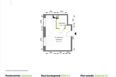 Rzut - Mieszkanie na sprzedaż 1 pokój o powierzchni 26,71 m² - numer A1/02/33 w WUWA Vita
