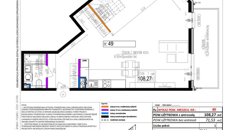 Rzut - Mieszkanie na sprzedaż 1 pokój o powierzchni 108,27 m² - numer 49 w Strumykowa