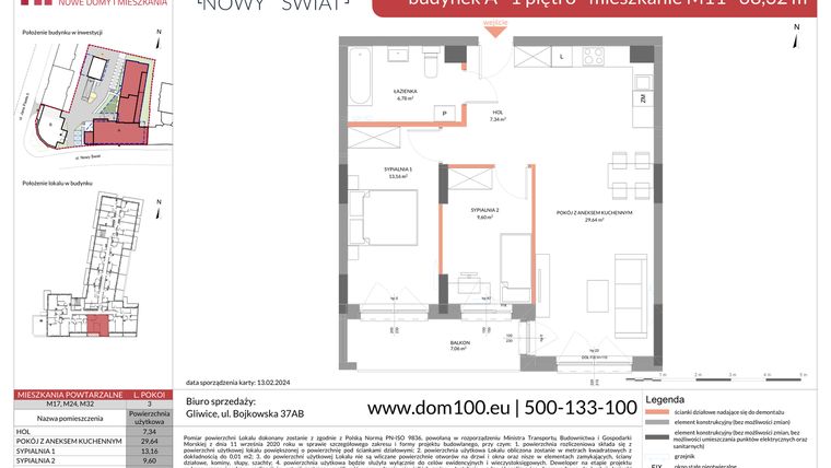 Rzut - Mieszkanie na sprzedaż 3 pokoje o powierzchni 68,32 m² - numer M11 w Apartamenty Nowy Świat